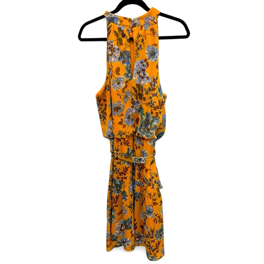 JULIA JORDAN maxi dress mustard yellow blue floral tiered lined chiffon size 16 - Picture 4 of 15